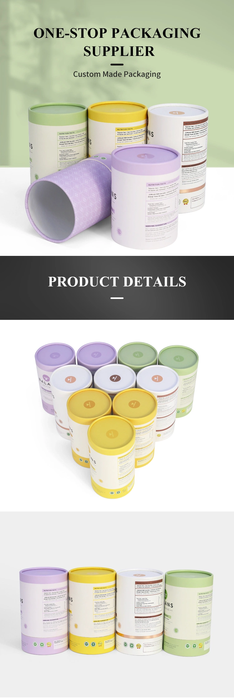 Firstsail Airtight Sealing Cardboard Luxury Printing Gift Paper Tube Coffee Tea Nuts Spice Baby Protein Powder Food Packaging Containers