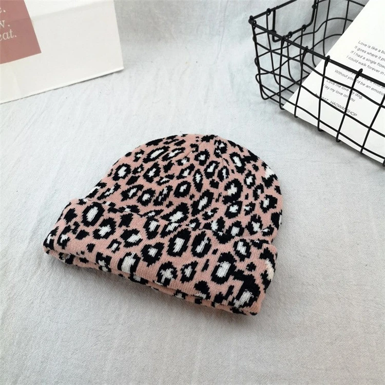 Wholesale Custom Slouchy Leopard Winter Knitted Beanie Hat Winter Headwear