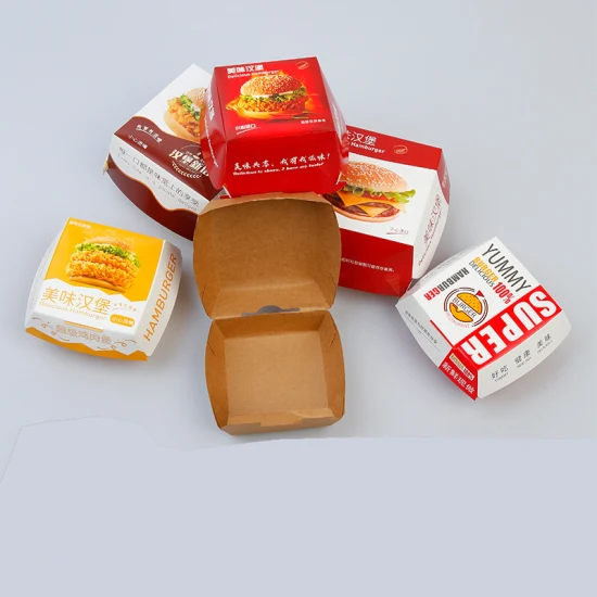Degradable Takeaway Fast Food Packaging Food Container Paper Boxes Pizza Container Lunch Box Printing Book Service Puzzle Paper Box Burger Food Packaging