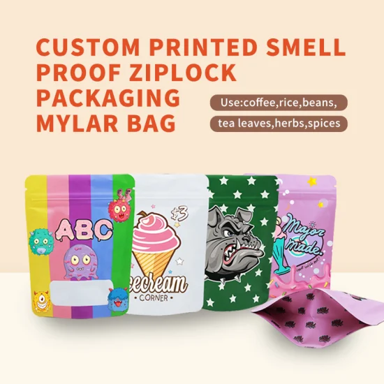 Low MOQ Custom Logo Mylar Ziplock Bags Stand up Pouch Bag with Zipper and Window Tea Coffee Snack Food Bag
